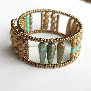 HOST PICK Beaded cuff bracelet hand made turquoise beige